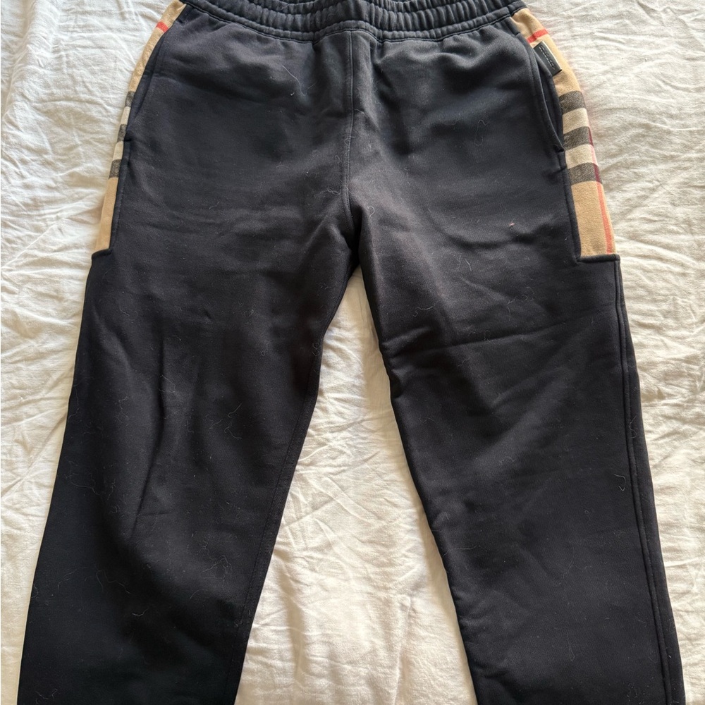 Burberry Black Joggers with Checkered Side Panels